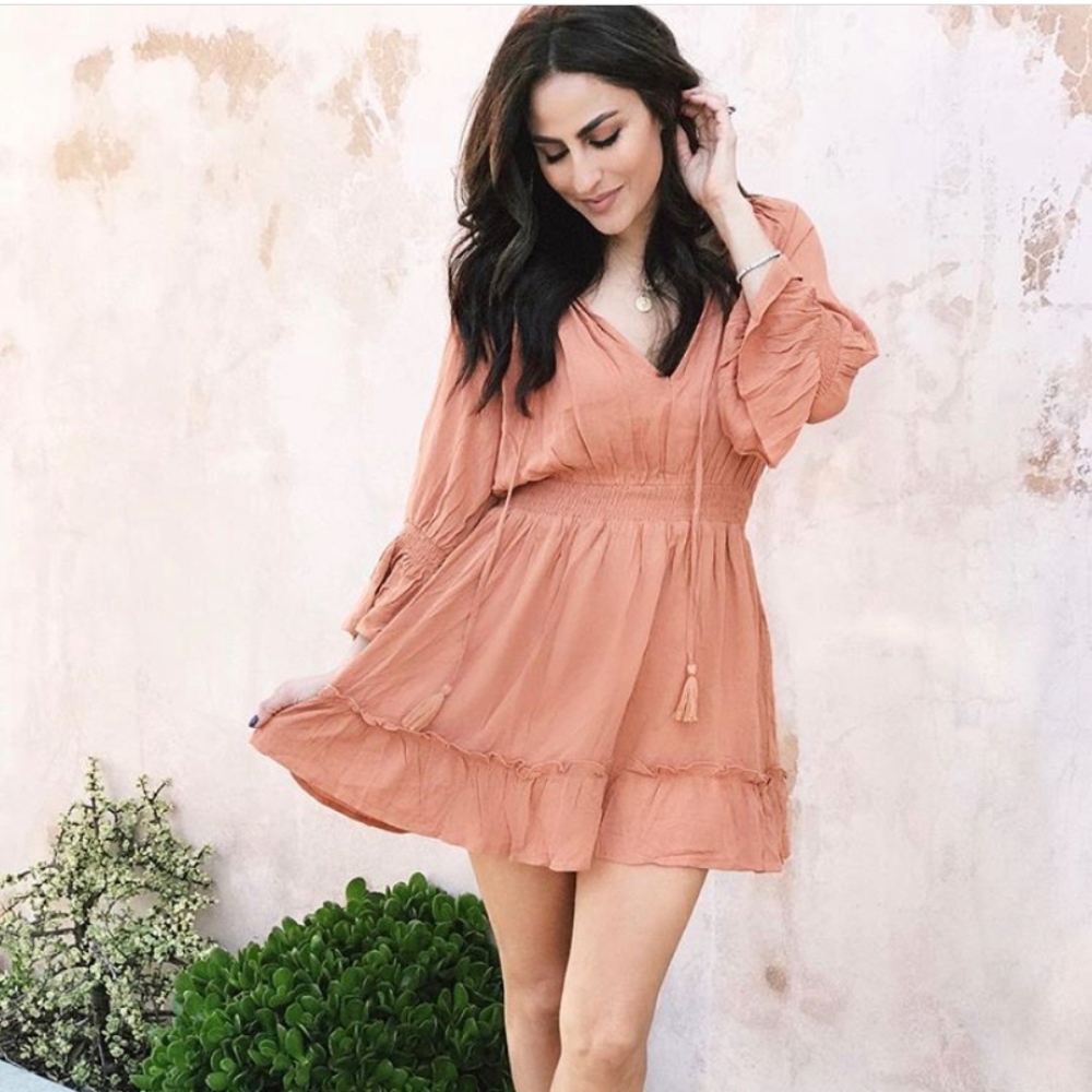 Long Sleeve Rust Colored Mini Dress